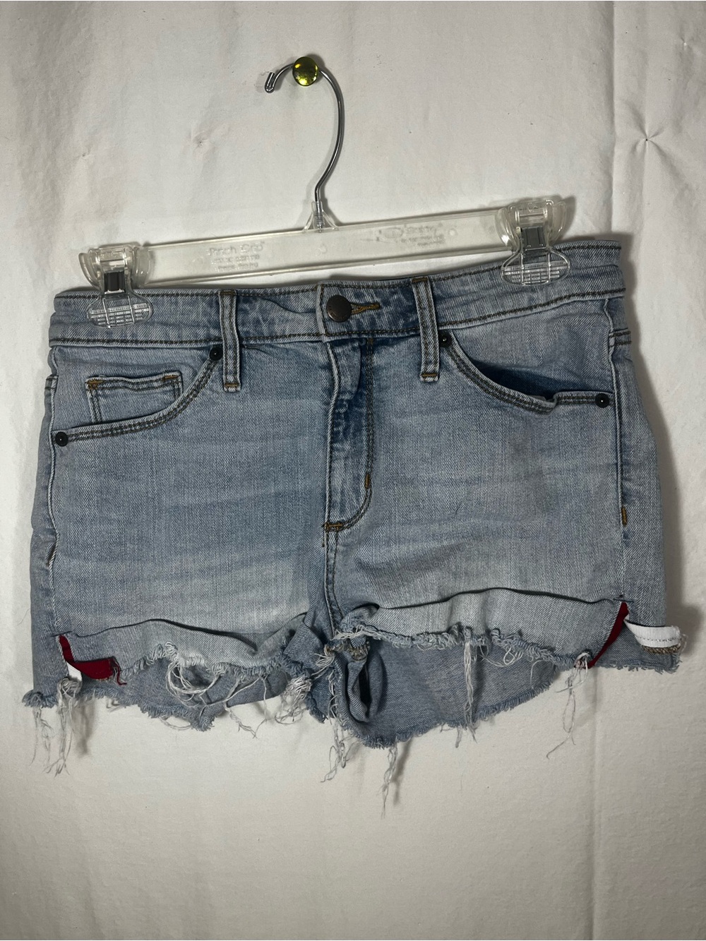 Universal Thread Light Blue Distressed Denim Cutoff Shorts w/ Red Accent Sz 6